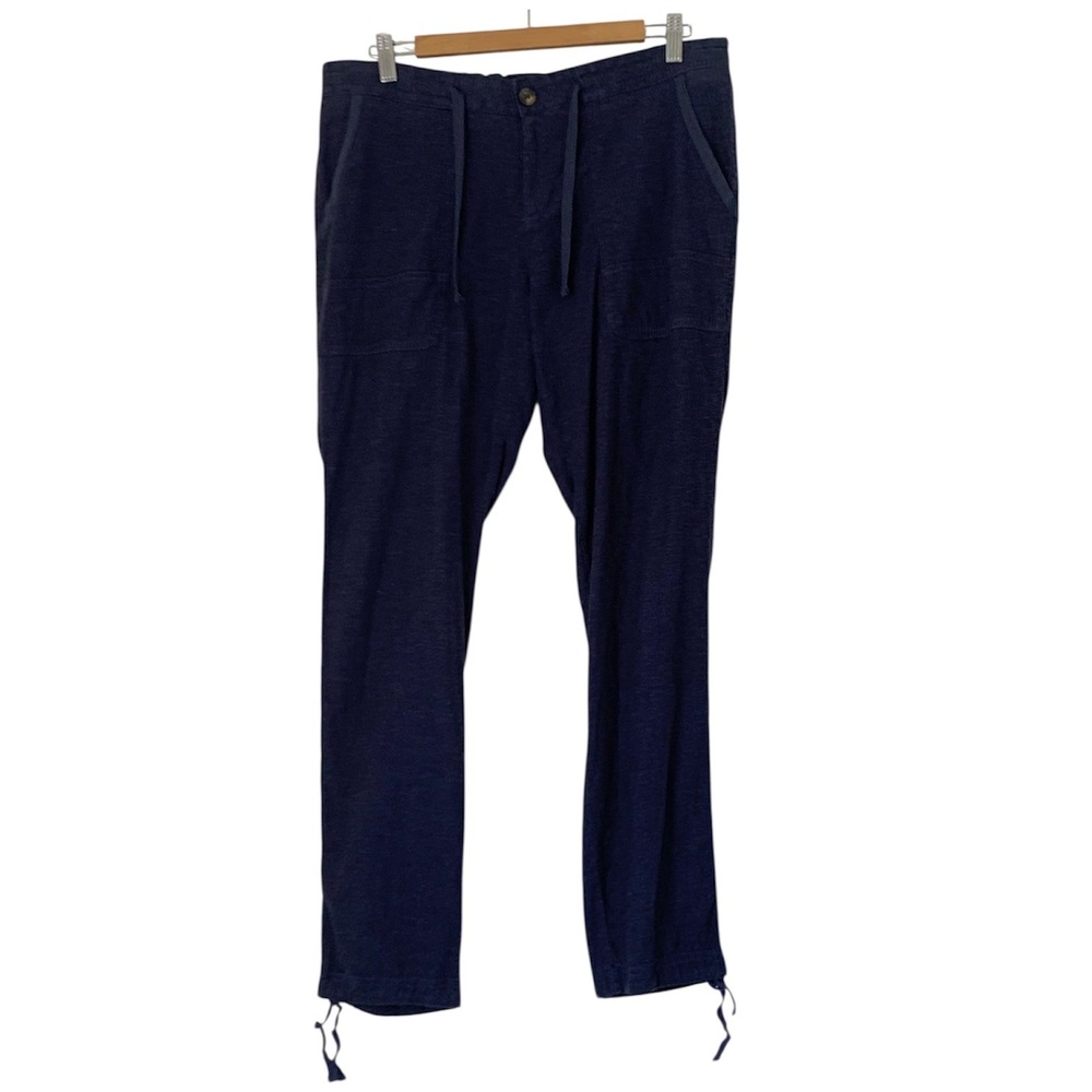 Navy Hemp/Cotton Drawstring Waist Casual Women's Pants